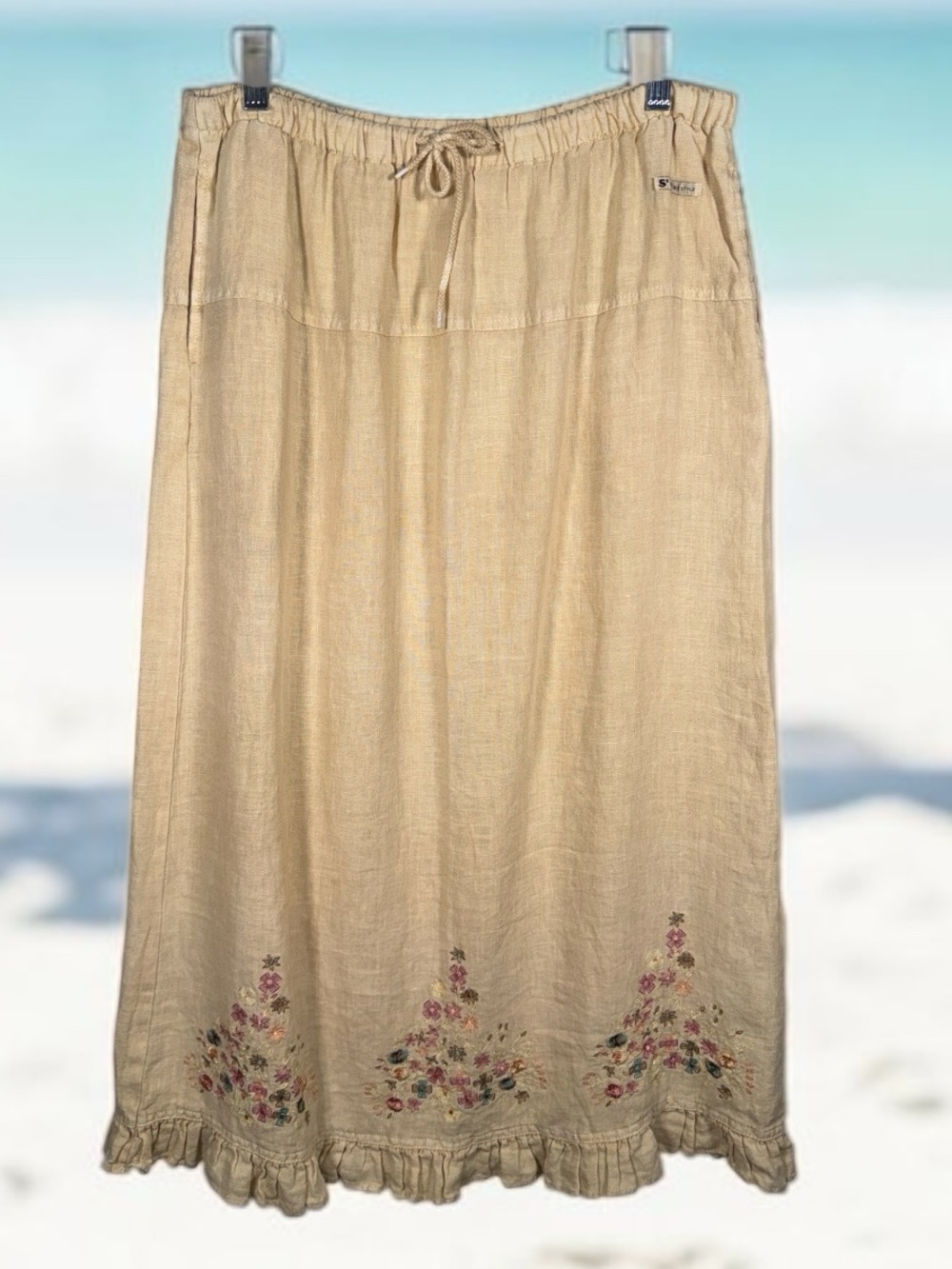 Supreme Light Yellow Embroidered Ruffle Maxi Skirt